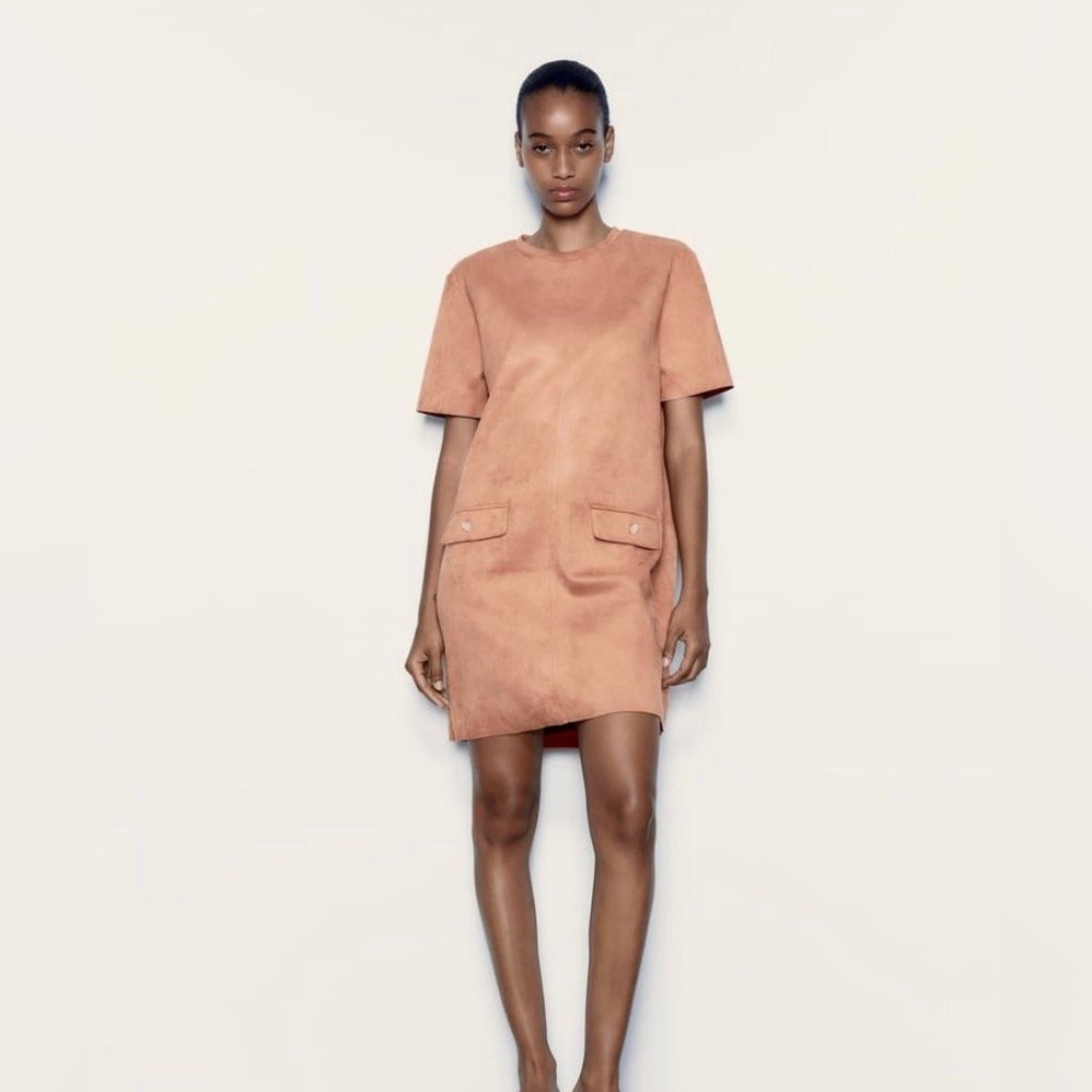 Zara Faux Suede Dusty Pink Shift Dress